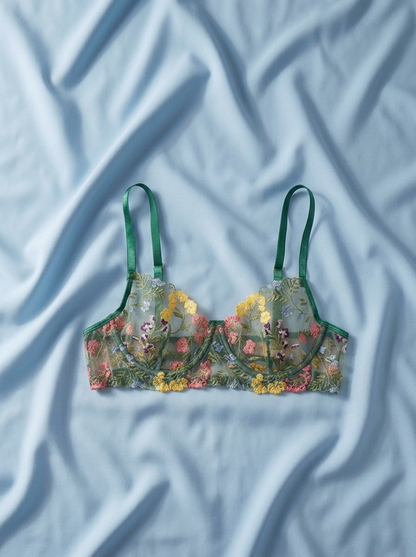 Mademoiselle Macaron – Balconette Bra (Emerald Garden)
